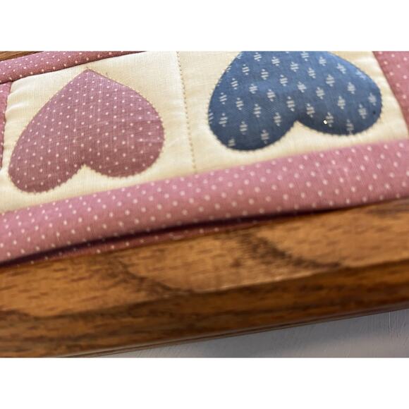 Vtg Tennessee Wood Crafters Oak Keepsake Box Quilted Heart Insert 9” Folk Art - Picture 5 of 14